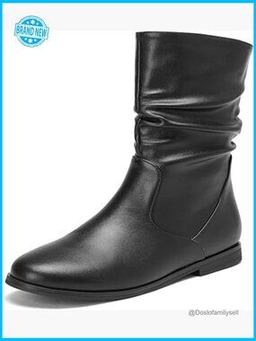 Slouch Ankle Booties Wide Calf Low Heel Side Zipper Almond Toe Women Boots